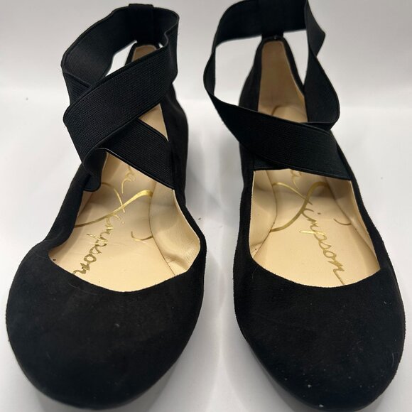 JESSICA SIMPSON Black Faux Suede Flats with Elastic Ankle Straps. Slip-On! 6.5 - Picture 1 of 5